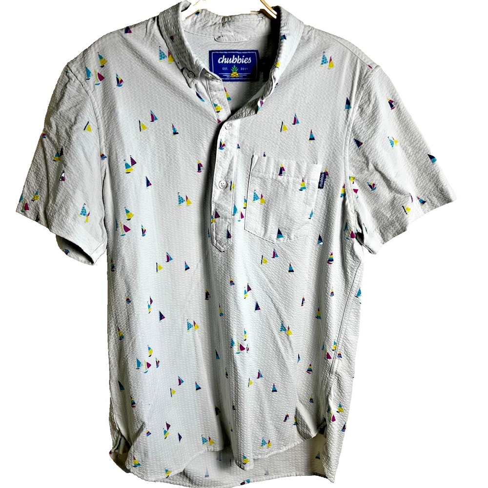 Chubbies Shirt Mens Small  Button Down Sailboat Seersucker Beach‎ Retro Preppy